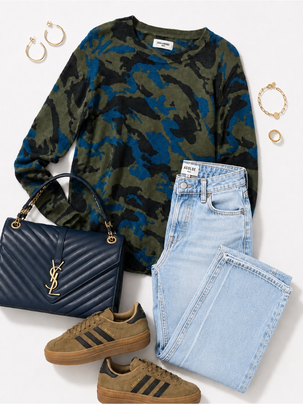 Zadig & Voltaire Camouflage Crewneck Sweater in Olive, Blue, Black